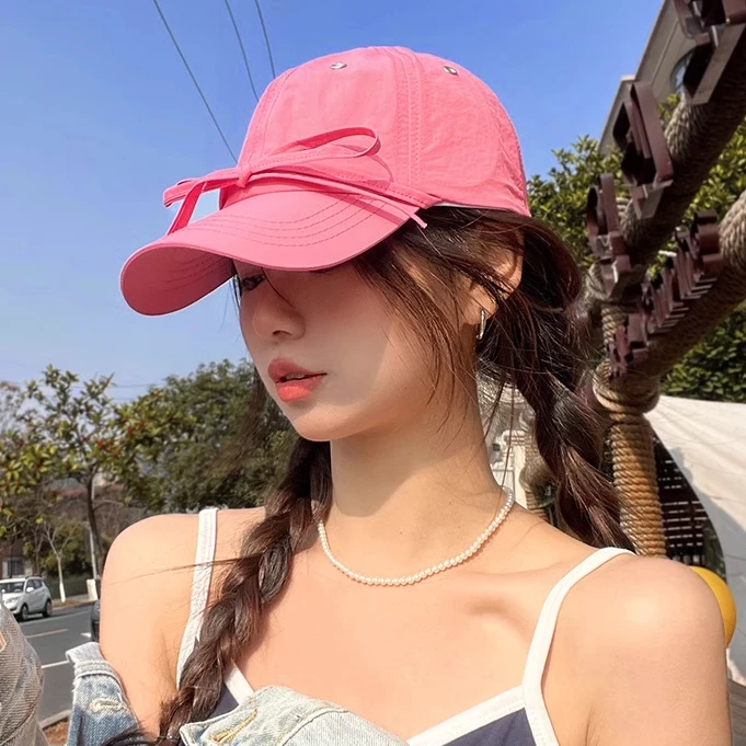 小众设计宅女同款蝴蝶结速干棒球帽子女显脸小韩系简约鸭舌帽夏季