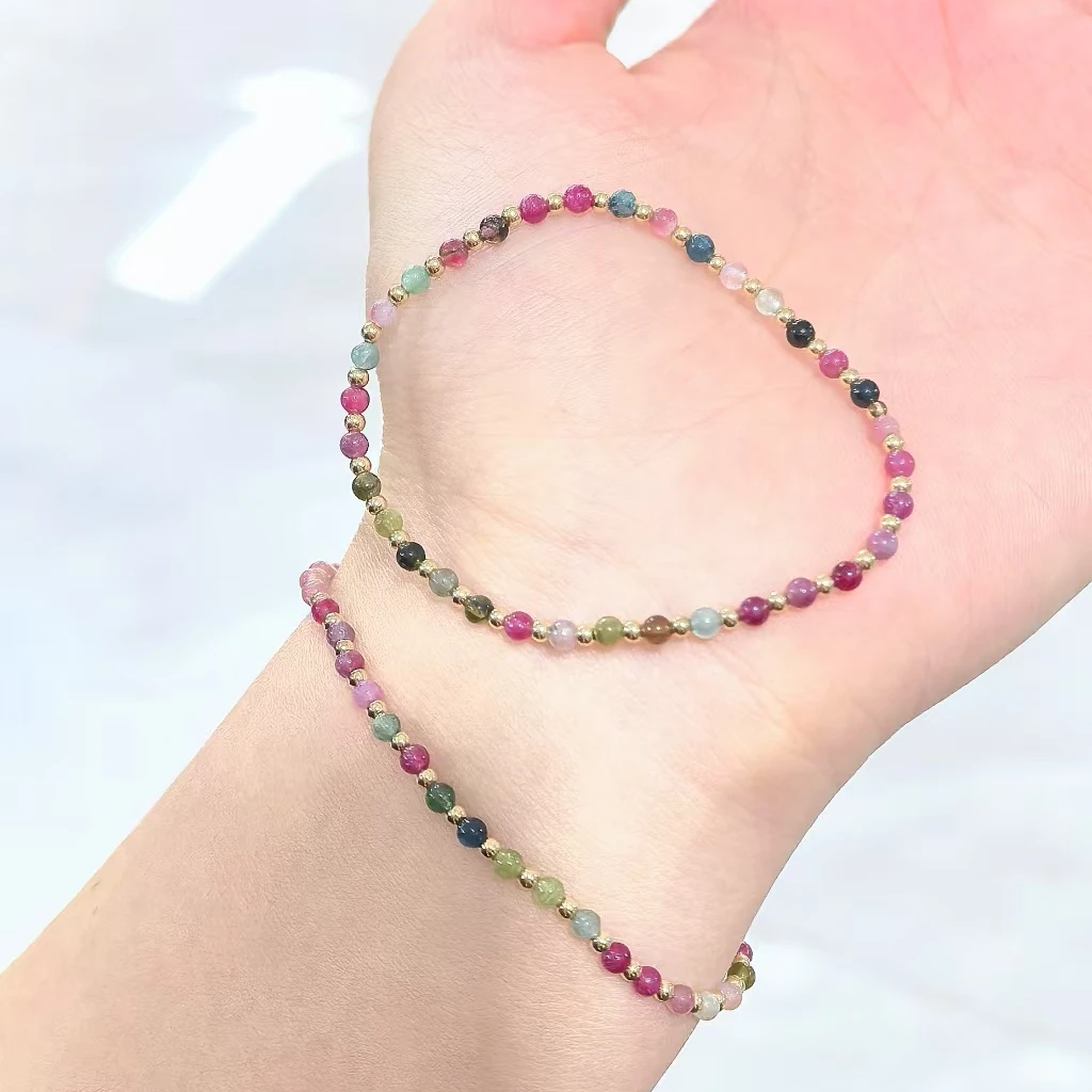 天然多色碧玺配K金3mm手串DZ0081