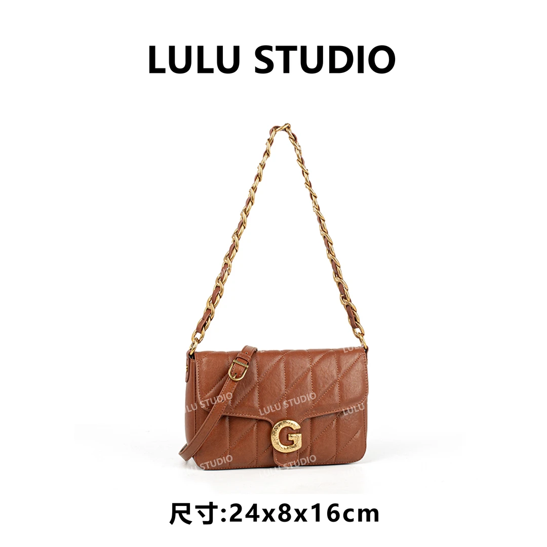 【LULU】QYX-98122-复古棕RAIN.CUN气质时尚百搭简约斜跨轻奢女包