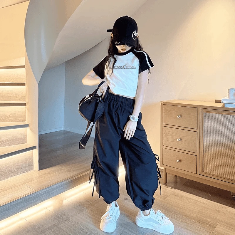 女童运动套装夏装2025新款女大童洋气时髦儿童夏季短袖休闲两件套