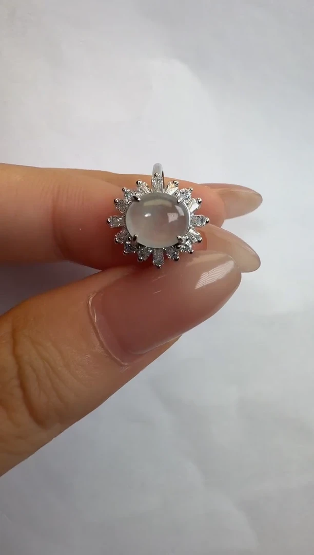 银S925镶嵌戒指翡翠通体925银镶缅甸A货翡翠戒指073