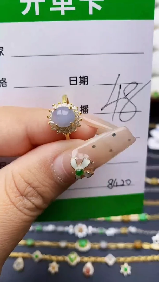 翡翠戒指银S925镶嵌8420