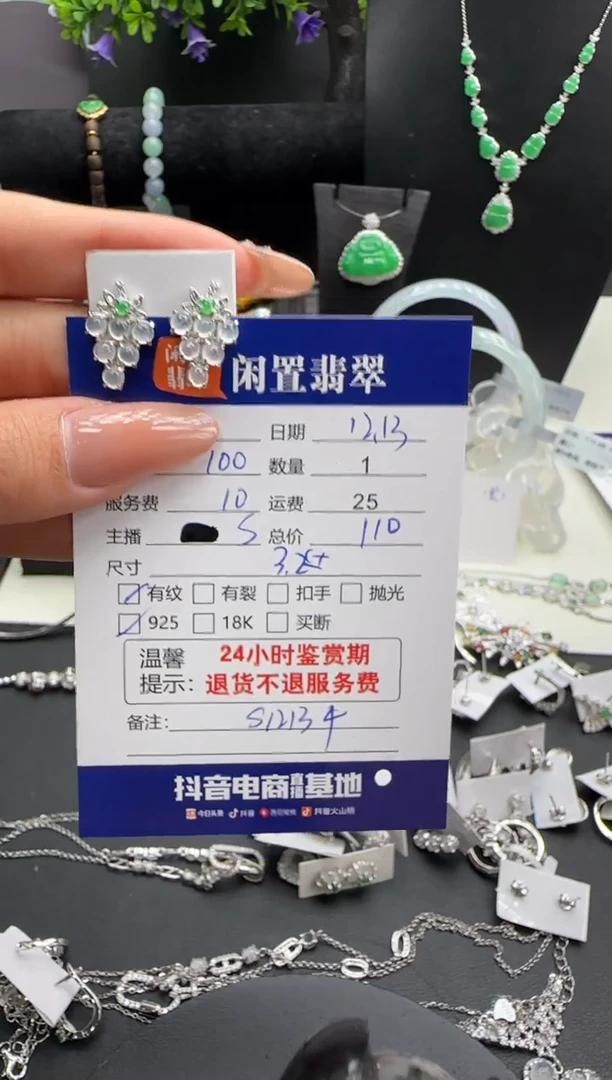 银S925镶嵌翡翠耳饰翡翠耳饰