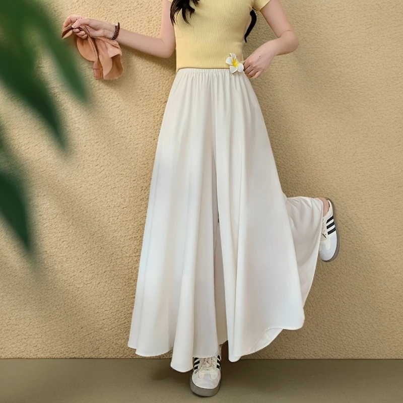 TJ022大码mm夏季休闲百搭裤子垂感显瘦阔腿裙裤薄款宽松高腰女裤