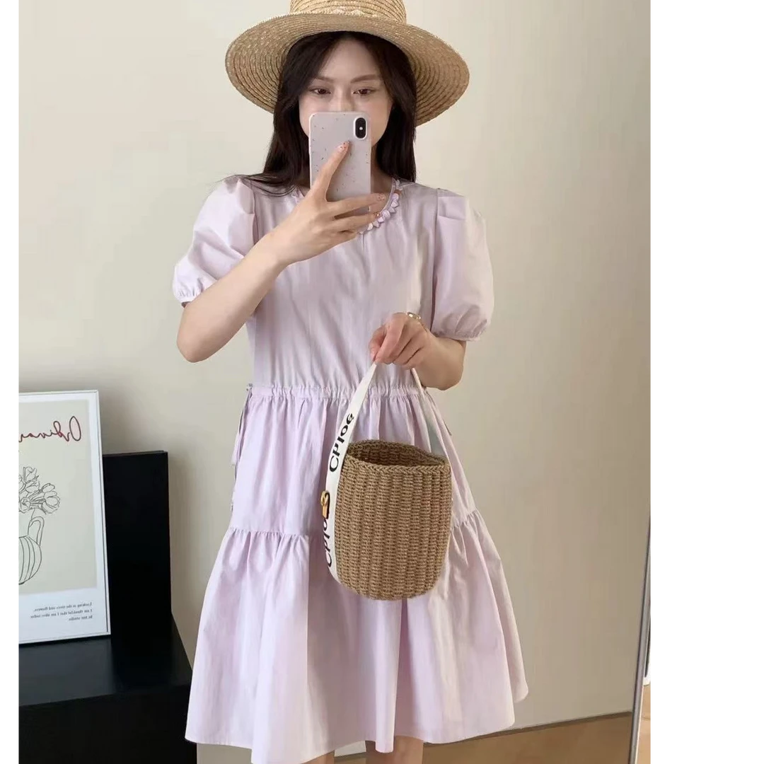 2579 U 韩版女新款夏款时尚洋气百搭休闲纯色连衣裙