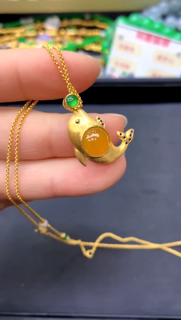 颈饰18K金镶嵌翡翠292-中国好珍宝