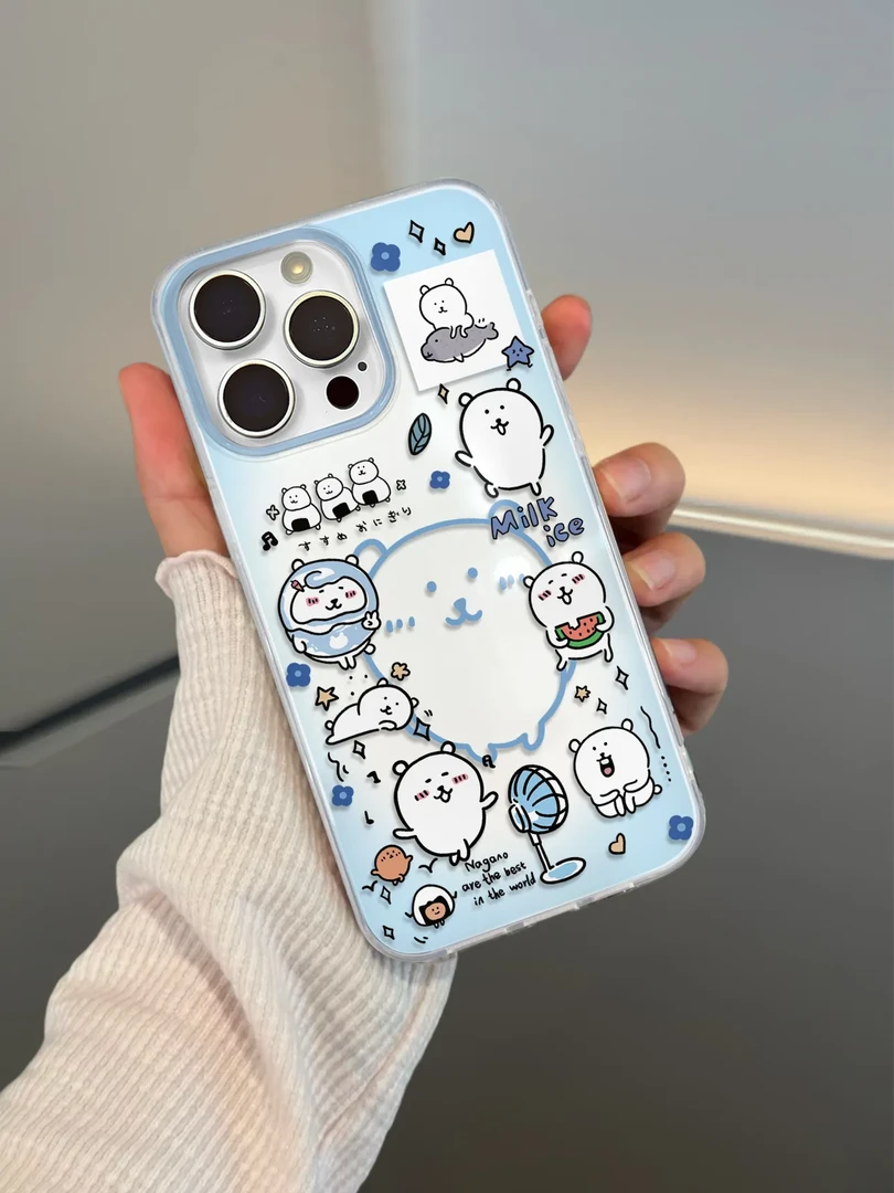 IMD浅蓝自嘲熊适用苹果16华为VIVO小米双层OPPO荣耀400磨砂手机壳