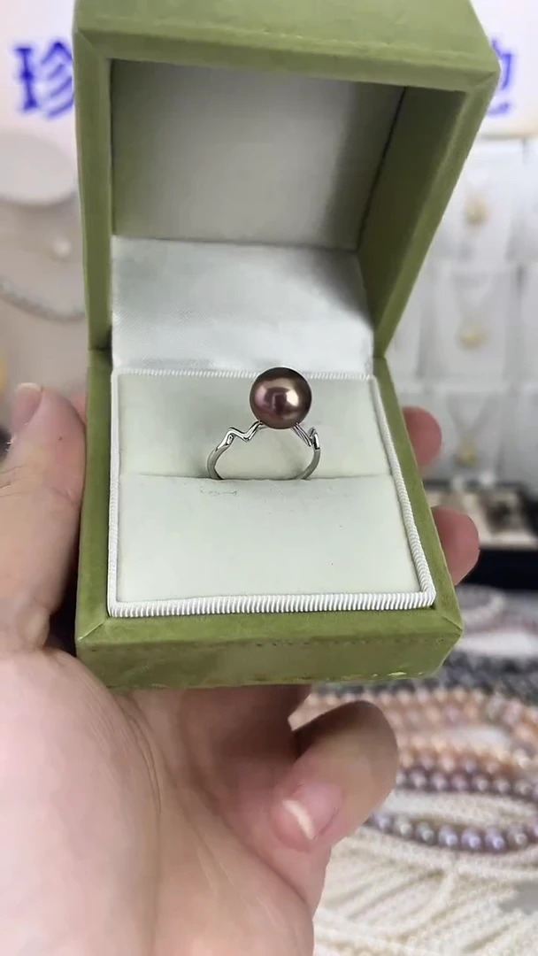 银S925镶嵌戒指淡水珍珠08天然珍珠极光怪紫戒指9-10