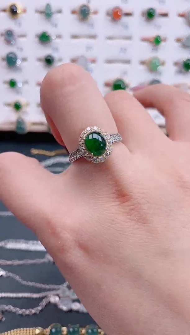 银S925镶嵌戒指翡翠天然翡翠