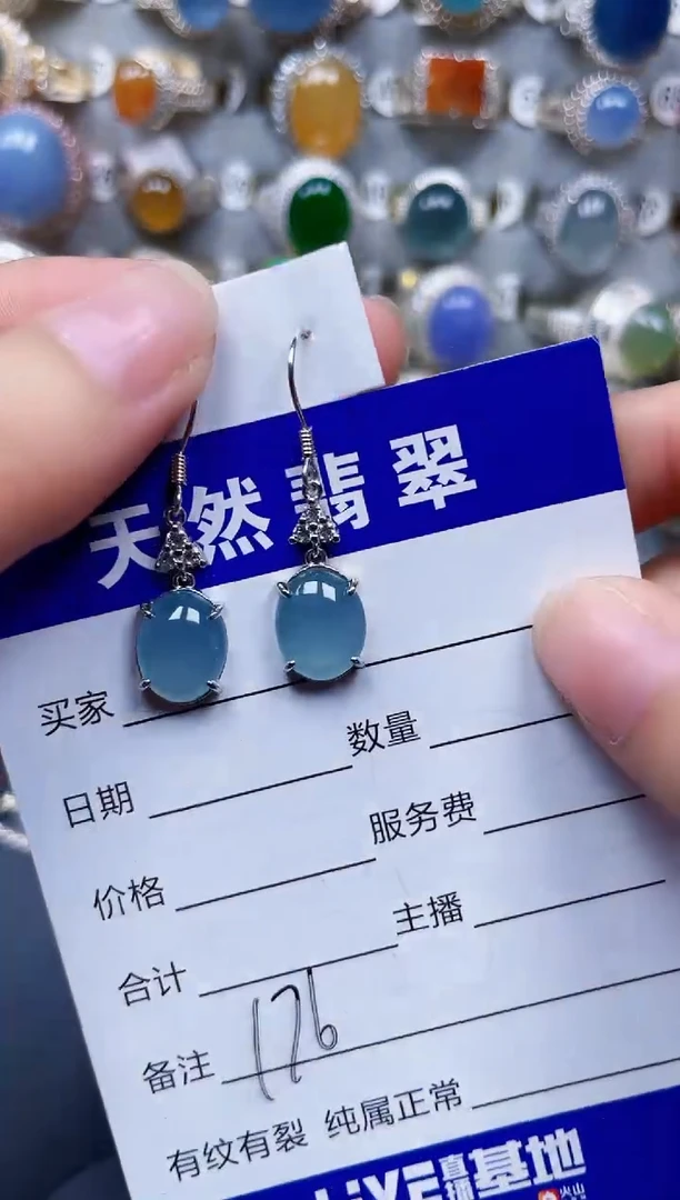银S925镶嵌翡翠耳饰176