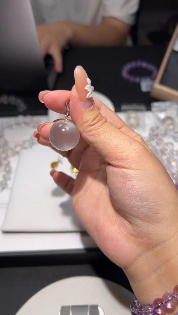 吊坠(不含链)银S925镶嵌水晶白兔毛吊坠