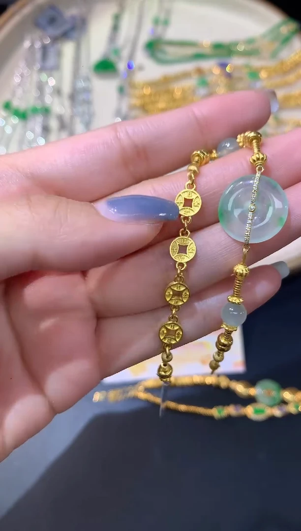 18K金镶嵌手链翡翠手链A52|13800