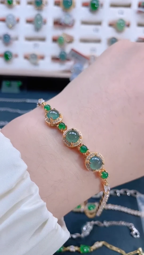 银S925镶嵌手链翡翠天然翡翠