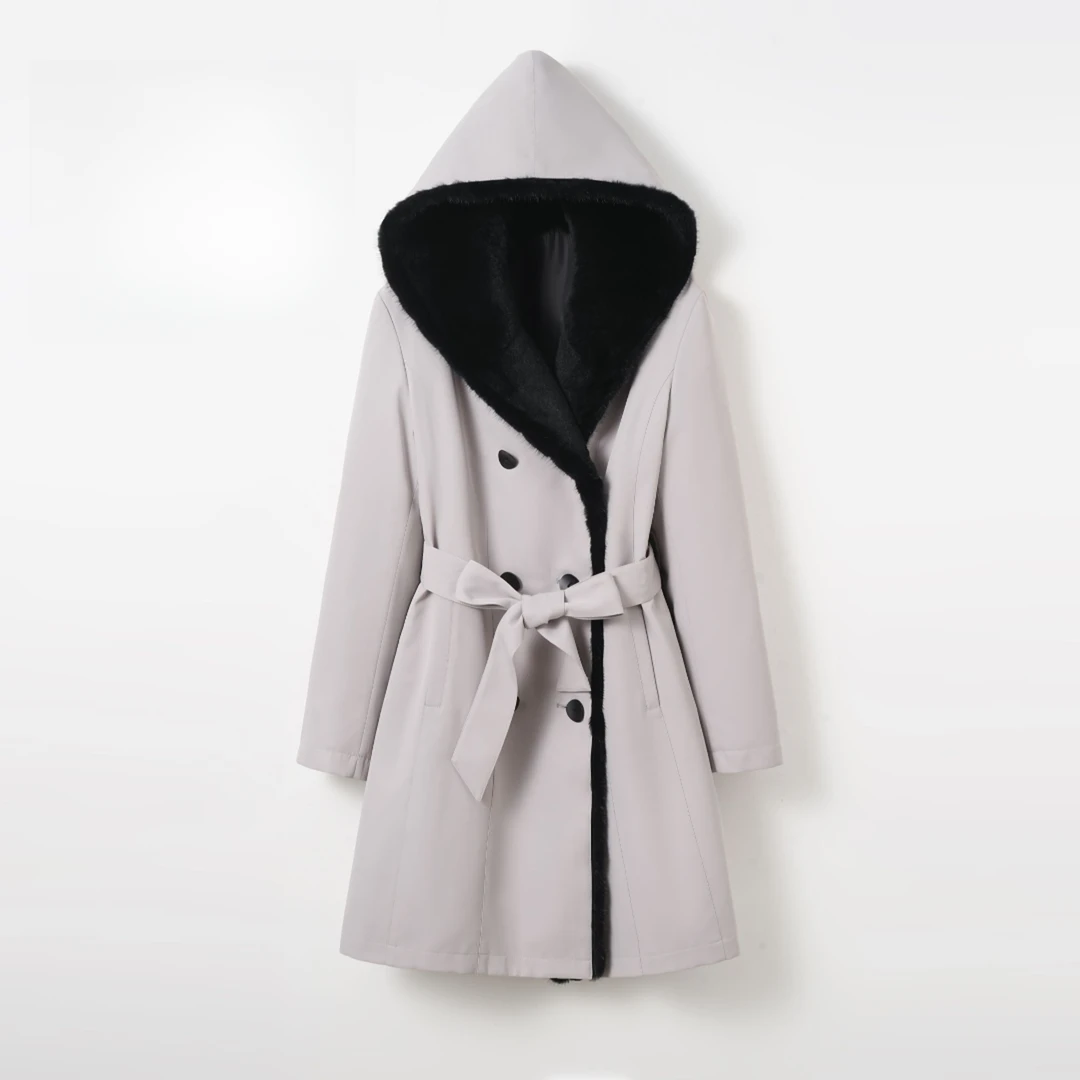 高端女款冬季中长款活里活面可摘卸水貂内胆派克服