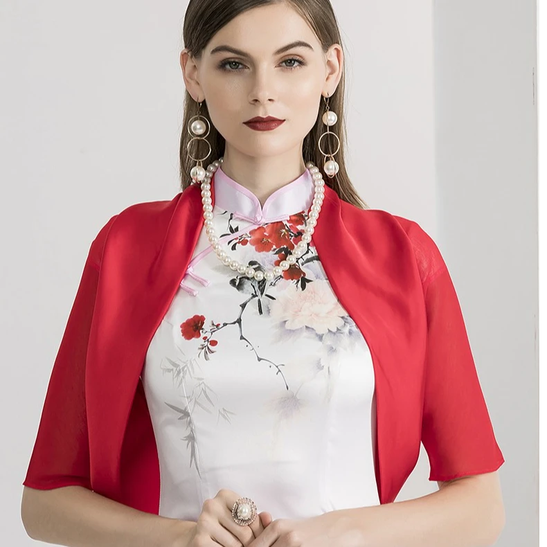 真丝礼服小披肩薄款坎肩吊带裙子开衫小个子短款桑蚕丝旗袍外搭女