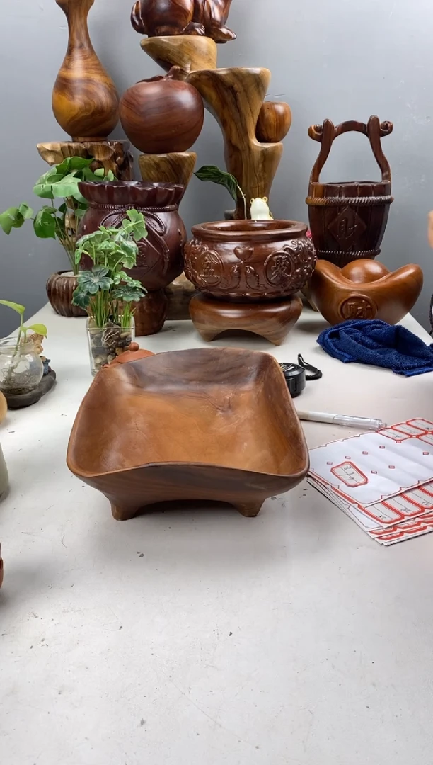 香樟木A18四足长方果盆/尺寸