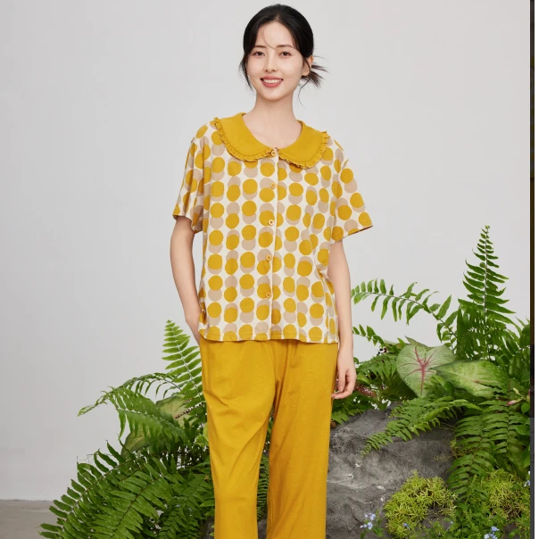 弗劳思夏季女士短袖九分裤纯棉家居服套装CB170