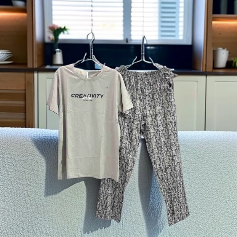 芬亿男士短袖长裤夏季冰瓷爽棉睡衣套装