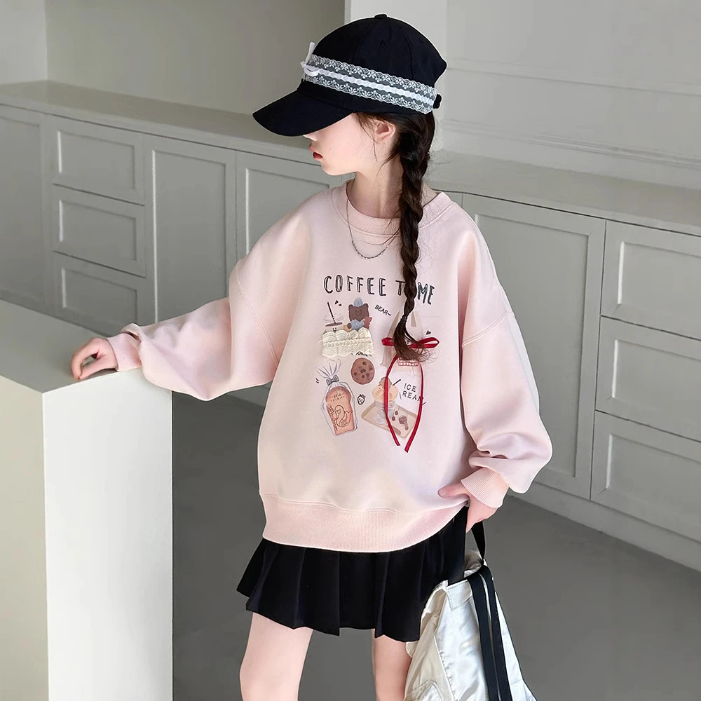 女童卫衣春秋款2025新款女孩洋气上衣儿童早春粉色上衣百搭卫衣