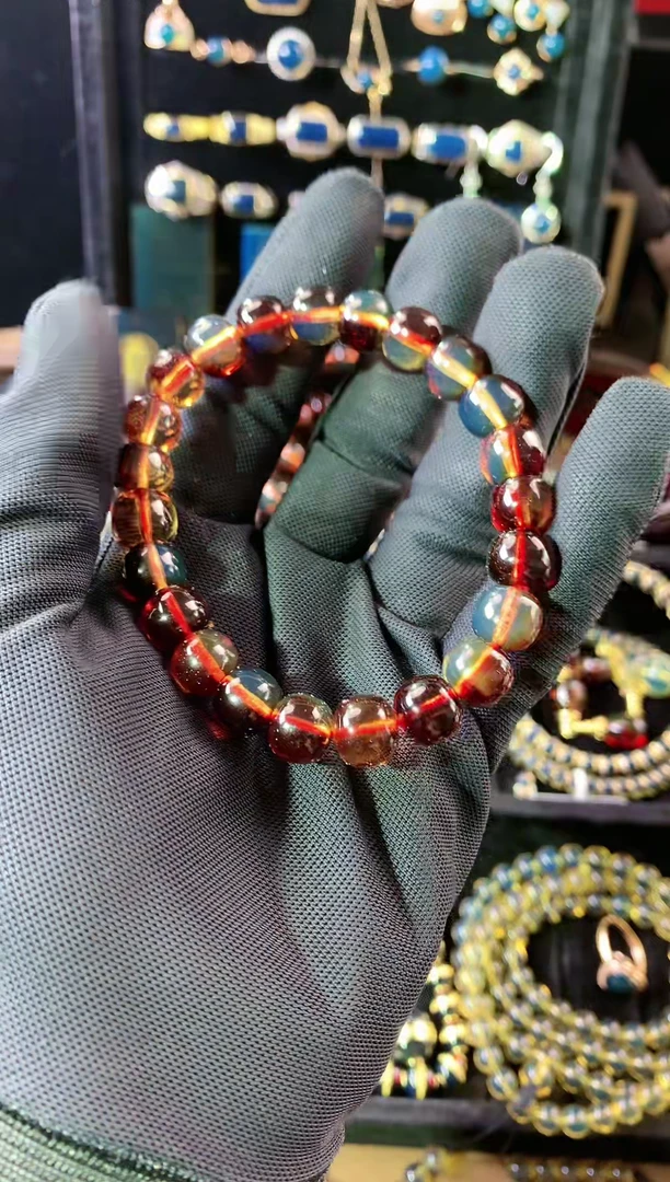 【闪购商品】琥珀珠宝奇石未镶嵌9MM红蓝老型手串