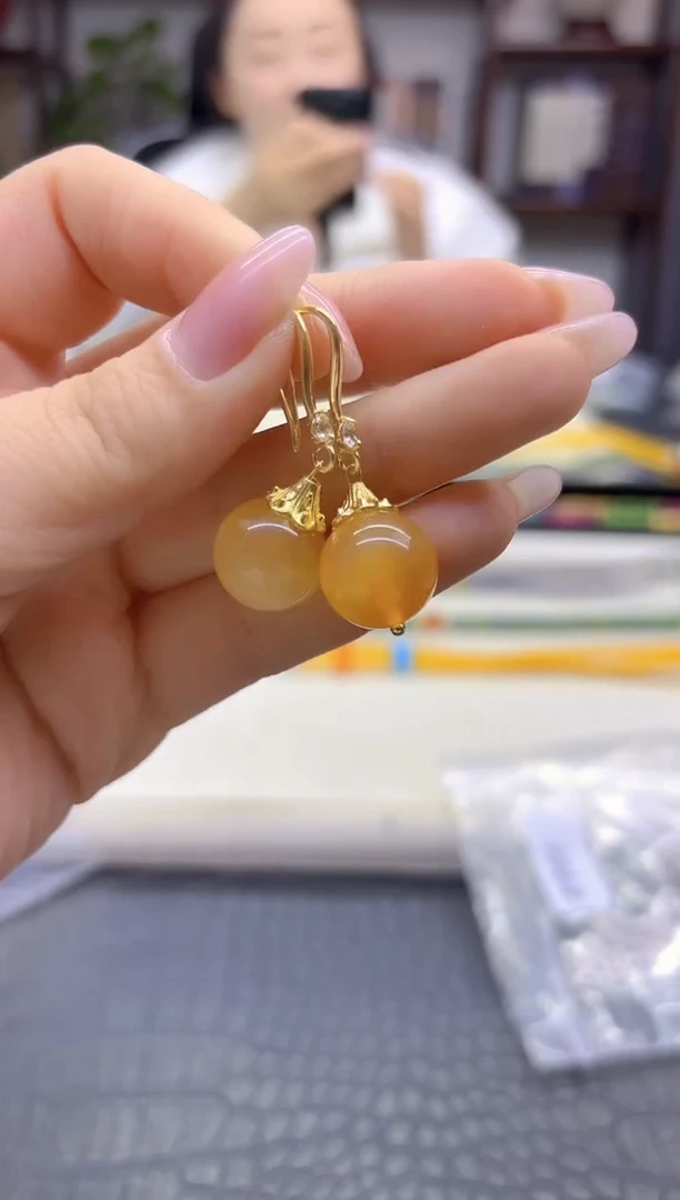 14K金镶嵌翡翠耳饰DIY款E966