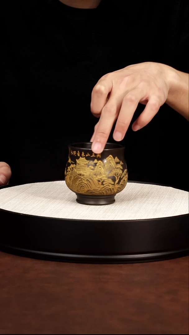 茶壶紫砂描金亭台杯 高传琳
