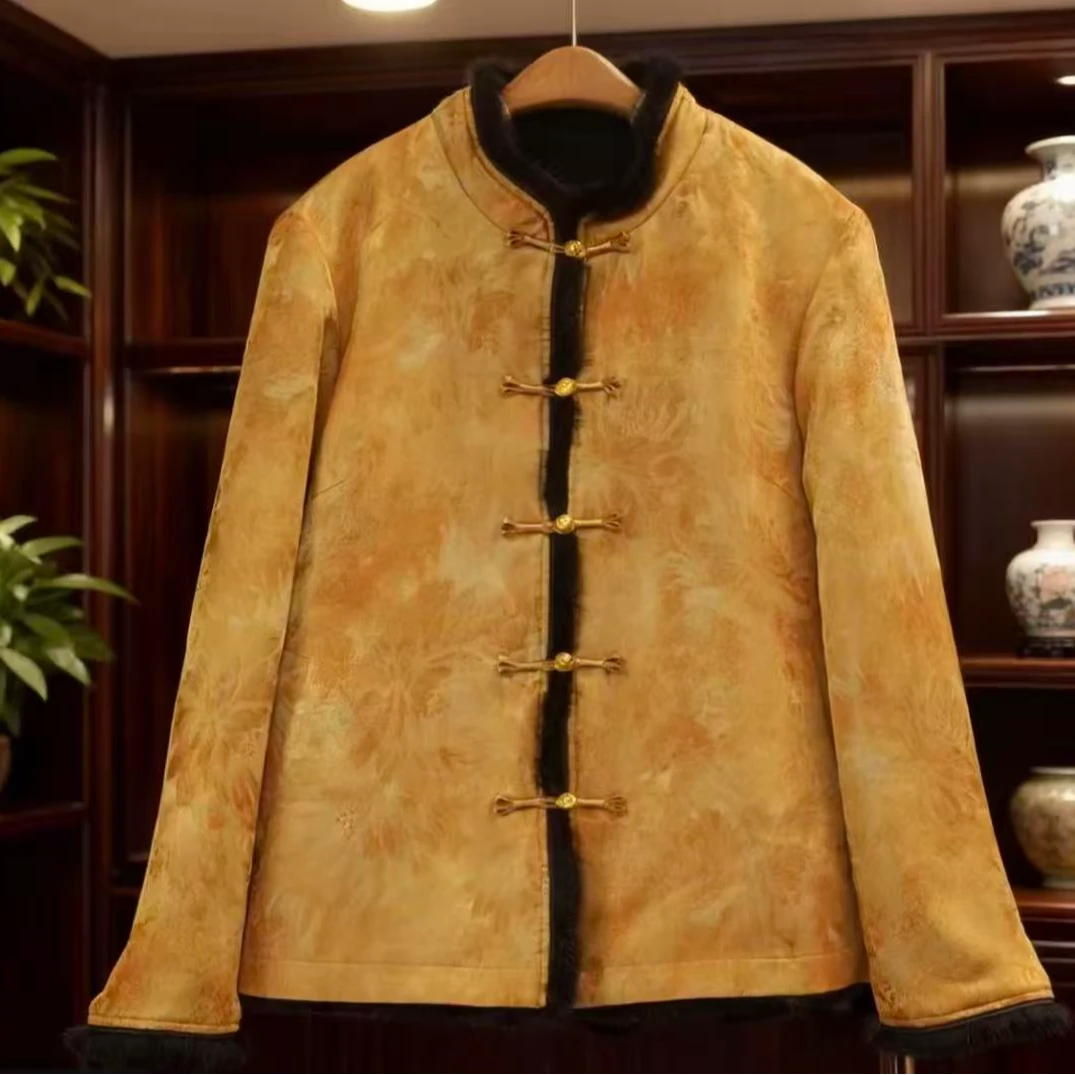 2026新款双面穿香云纱新中式高级大气立领提花外套