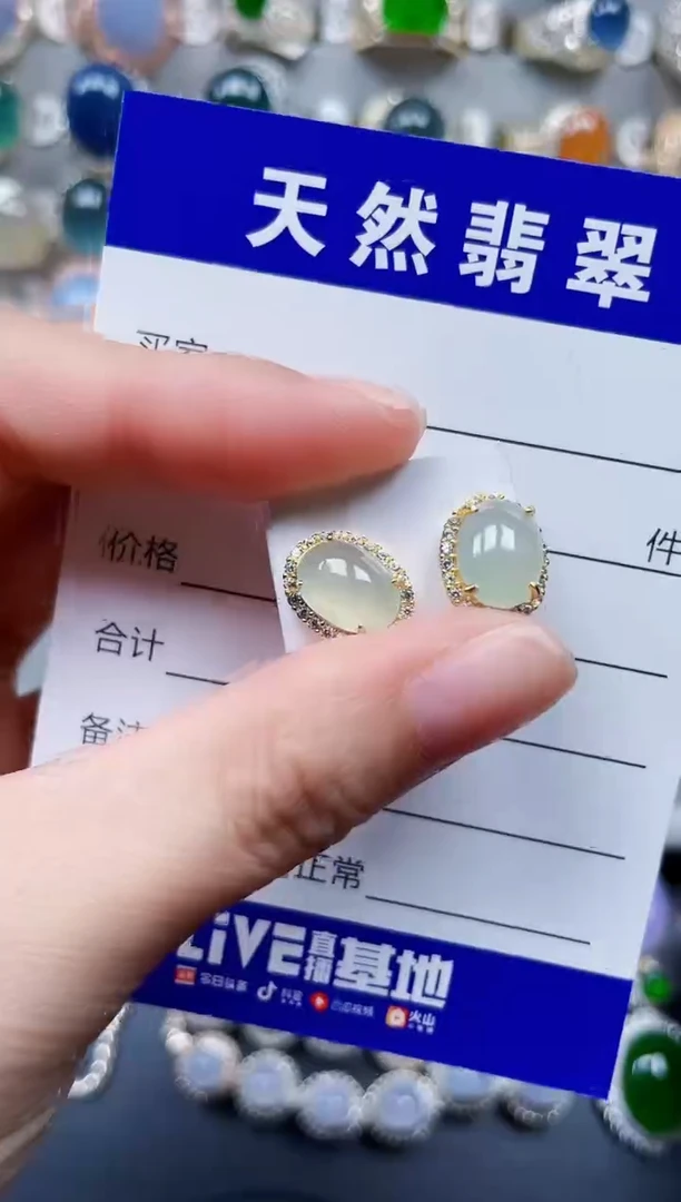 银S925镶嵌翡翠耳饰207