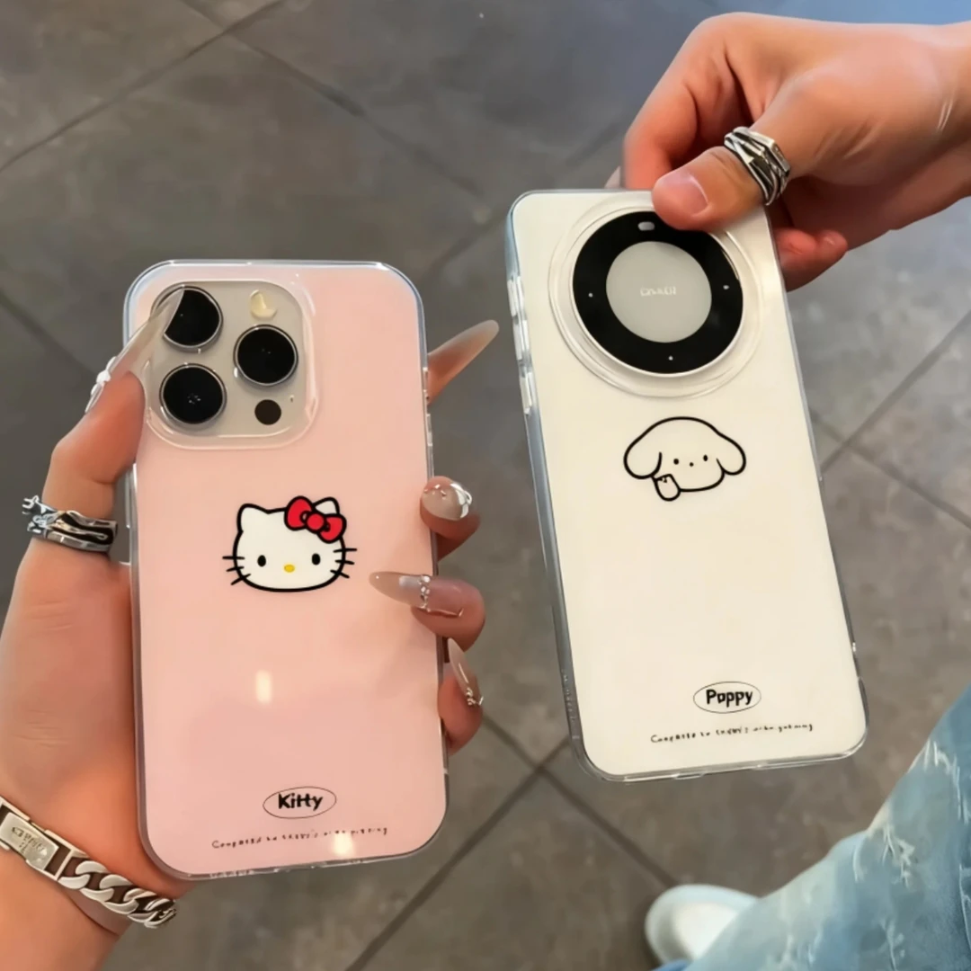 情侣kt猫小狗适用于苹果17promax/16大孔白色IMD手机壳华为小米xr