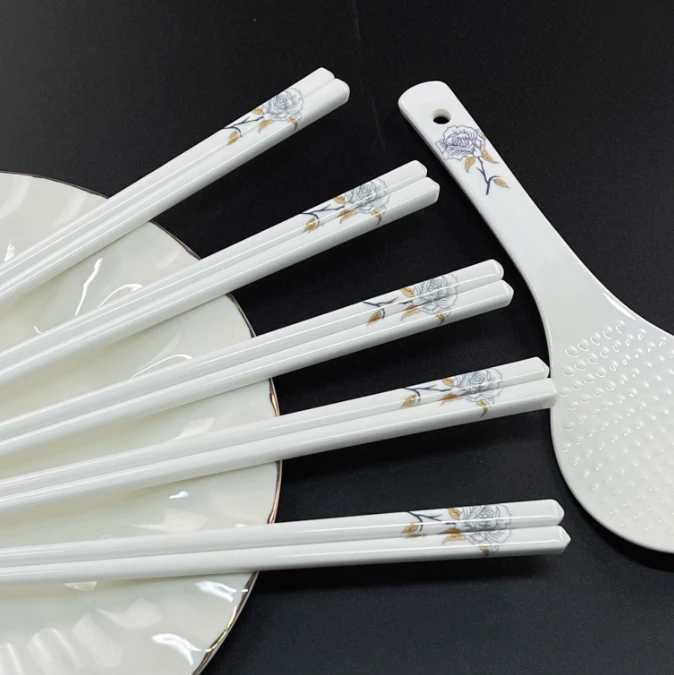 金丝 牡丹筷子10双送陶瓷饭铲家用易清洁破损丢件联系客服补发