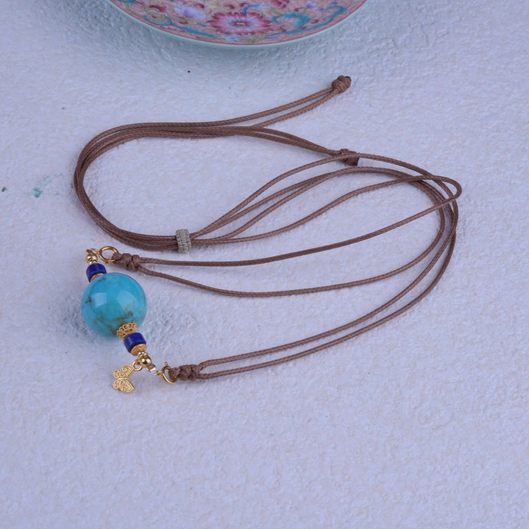 绿松16m+圆珠银配饰DIY项链