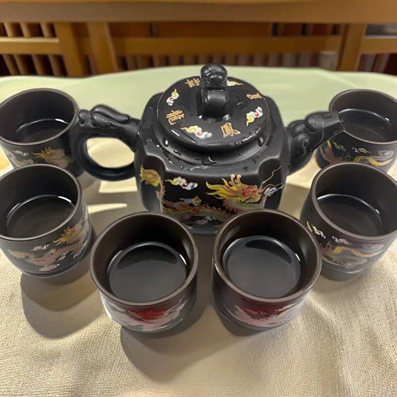 四方龙尊龙凤呈祥（一壶六杯）凤鸣茶壶一整套