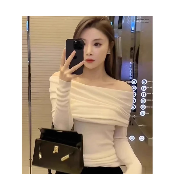 一字领长袖早秋修身露肩显瘦内搭衫遮肚女款温柔辣妹上衣百搭打底