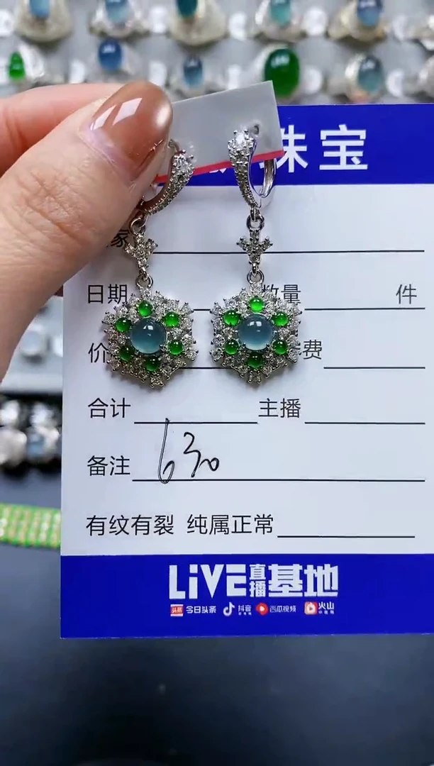 【闪购商品】翡翠耳饰银S925镶嵌0630