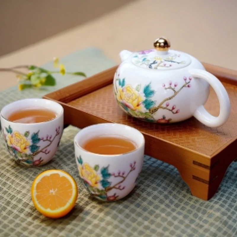 ZH053牡丹花小茶壶+牡丹花小茶*2