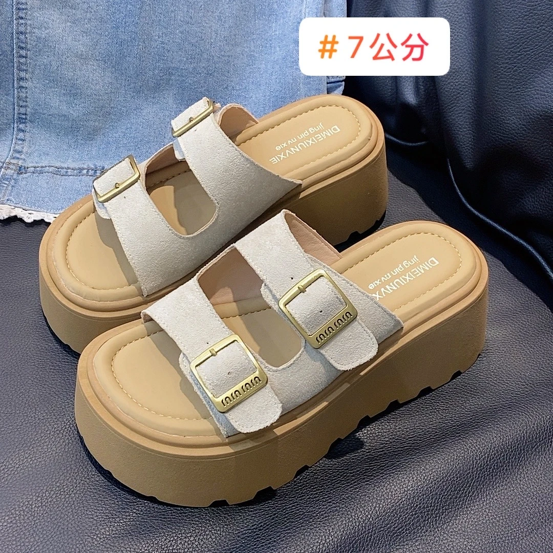 【范范】2025夏季新款小个子增高7cm舒适百搭勃肯拖鞋女707