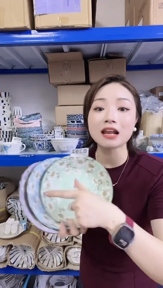 瓷片日本瓷器伊陶19cm盘三只不同色B391