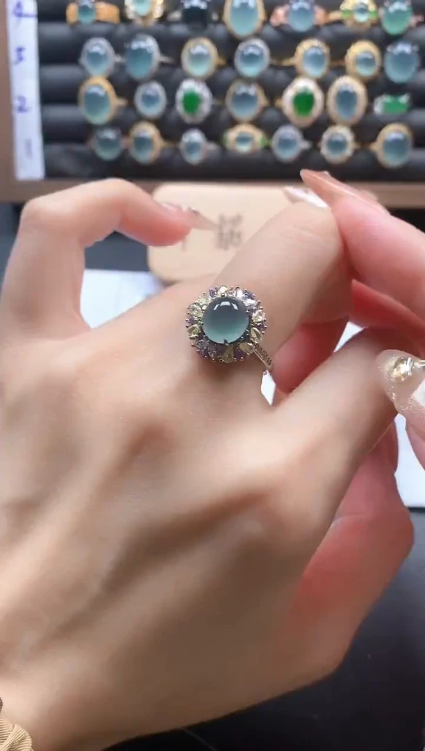 银S925镶嵌戒指翡翠15511