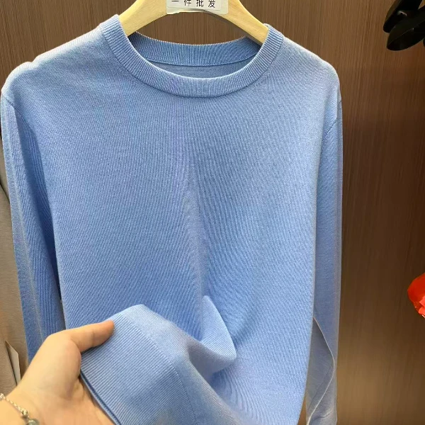 036 [30%羊毛]  [品牌工厂] 秋冬新款男装圆领  亮粉蓝