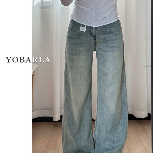 新款牛仔裤女深蓝防掉色高腰宽松显瘦时尚牛仔裤872