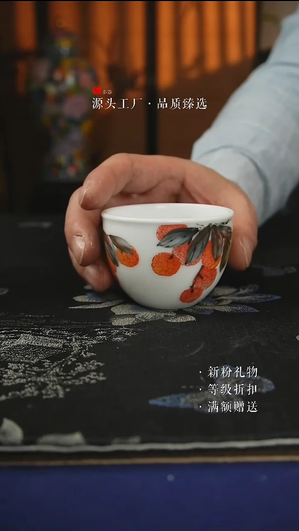 手绘款大吉大利玉泥缸杯100CC蒋胜春