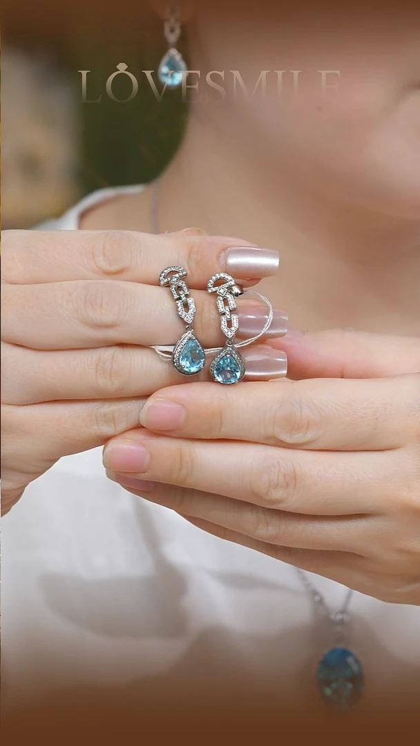 银S925镶嵌托帕石耳饰009