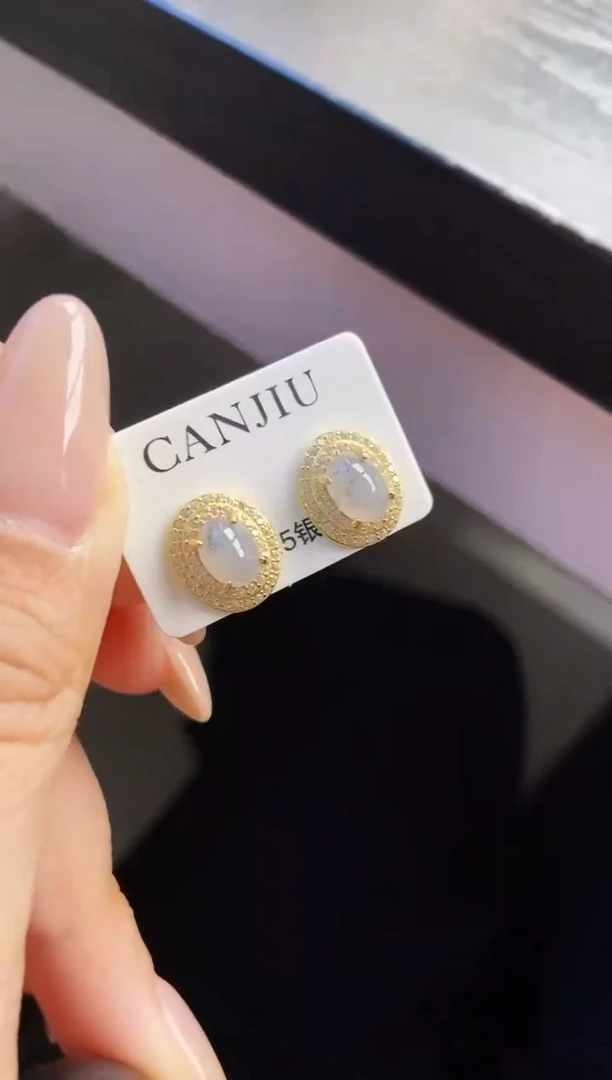 银S925镶嵌翡翠耳饰12