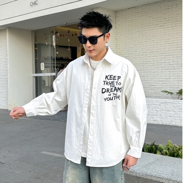 男士长袖衬衫潮流印花设计港风休闲工装外套春秋百搭上衣