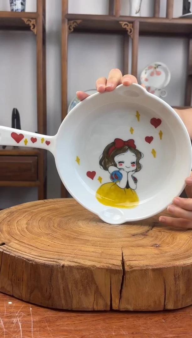 瓷片国韵瓷坊-手工手绘平底锅小女孩