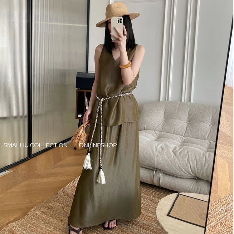 SMALLIU中式套装柔光背心半身裙子