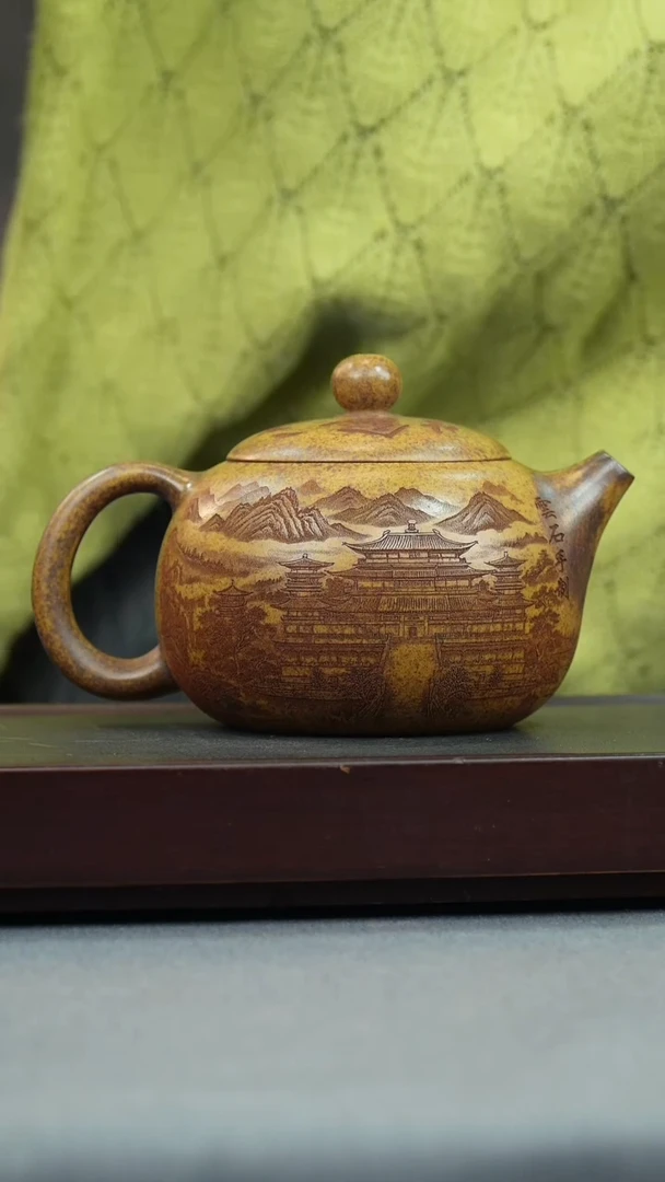 【闪购商品】紫砂茶壶龙骨金砂 西施 刻山水