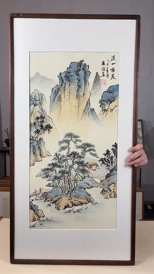 国画手绘*溪山访友*47*92cm带框发货