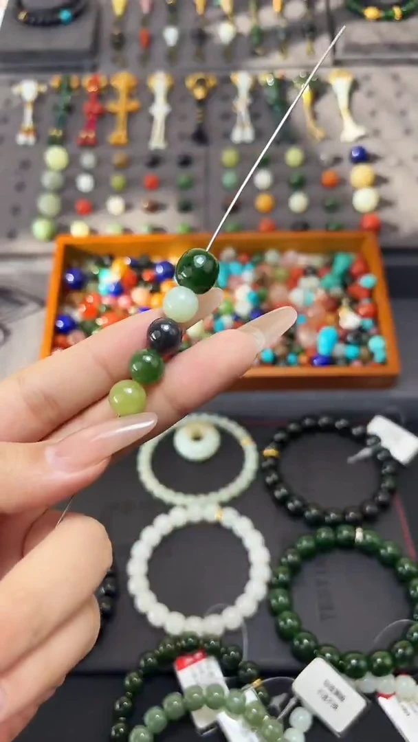 未镶嵌和田玉挂件老***中五连珠