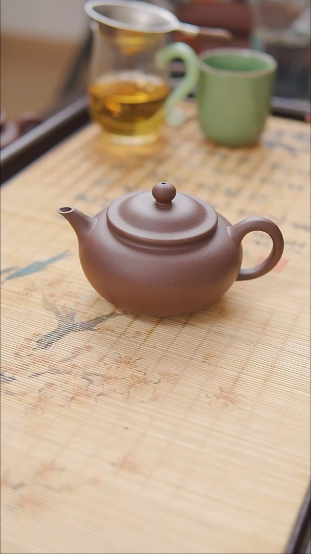 茶壶紫砂紫泥  半手工  剑流扁腹壶